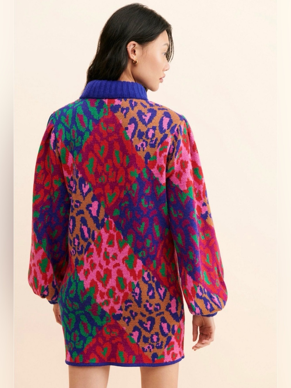 Farm Rio x Anthropologie Mixed Leopard Pop Sweater Dress M Multicolor - Picture 2 of 9